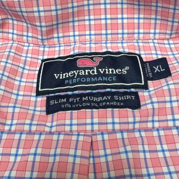 Vineyard Vines Performance Slim Fit Murray Shirt XL Pink Blue Plaid Stretch - Picture 3 of 8